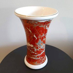 Handmade Italian Vase, Florentine Ceramics, Red Marble Glaze, Gold Rim, Italy